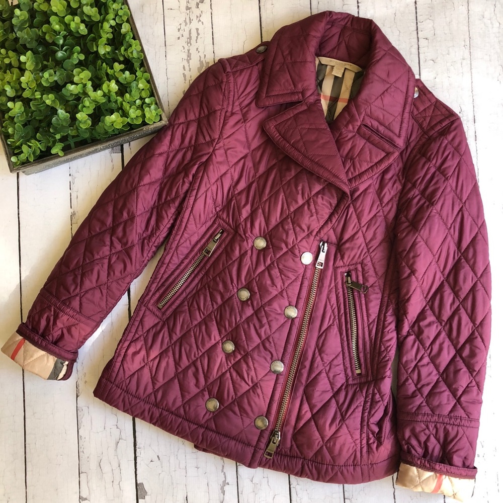 Burberry Quilted Zip Peacoat in Raspberry
